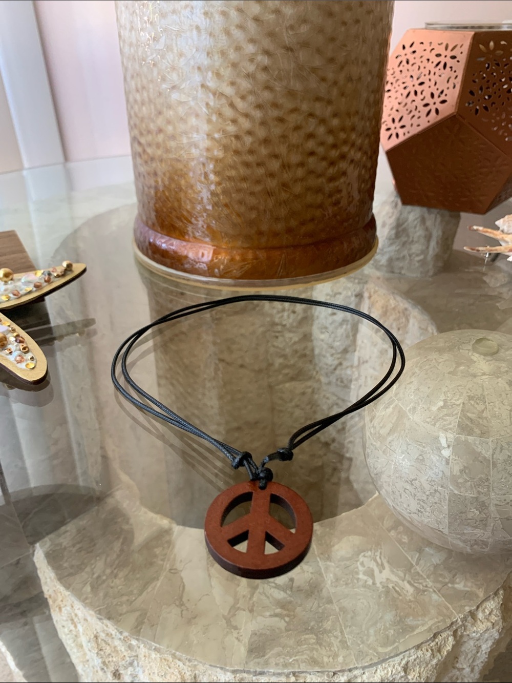 Boho Wooden Peace Sign Necklace